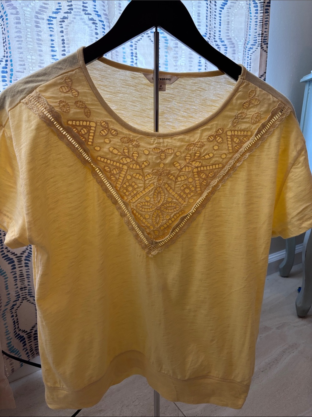 Yellow Embroidered V-Neck Womens Top - Brand:Lucky Brand